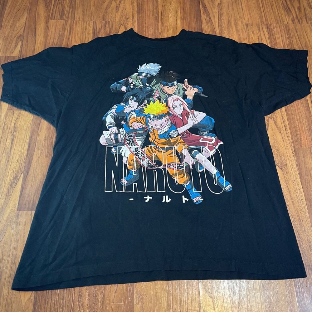 Naruto Vintage 2002 Graphic T-Shirt Mens XL Black Team 7 Anime Cotton Tee Y2K
